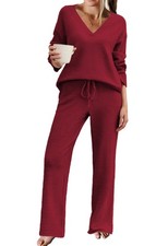 Fuzzy Pajama Set Womens Long Sleeve Loungewear 2025 Fall Trendy Outfits 2 Pie...