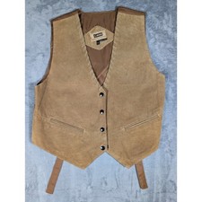 G4000 Tan Genuine Suede Leather Western Biker Vest Whipstitch Snaps Brown Medium