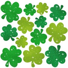 45Pcs St. Patrick's Day Cut-Outs Glitter Green Shamrock Cutouts 3 Sizes Lucky Sh