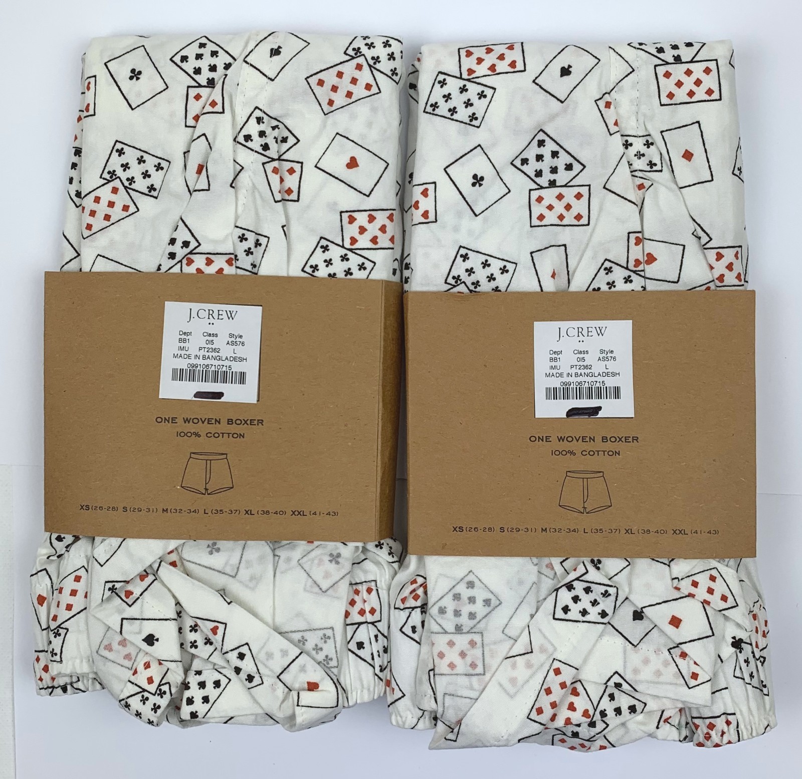 J Crew Boxers Men's LARGE 2 Pair Aces & Eights Playing Cards Boxer Shorts