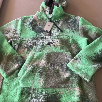 Nike Mens Sportswear Essentials+ Sherpa 1/2 Zip Green Print Hoodie DD5009 S-Tall