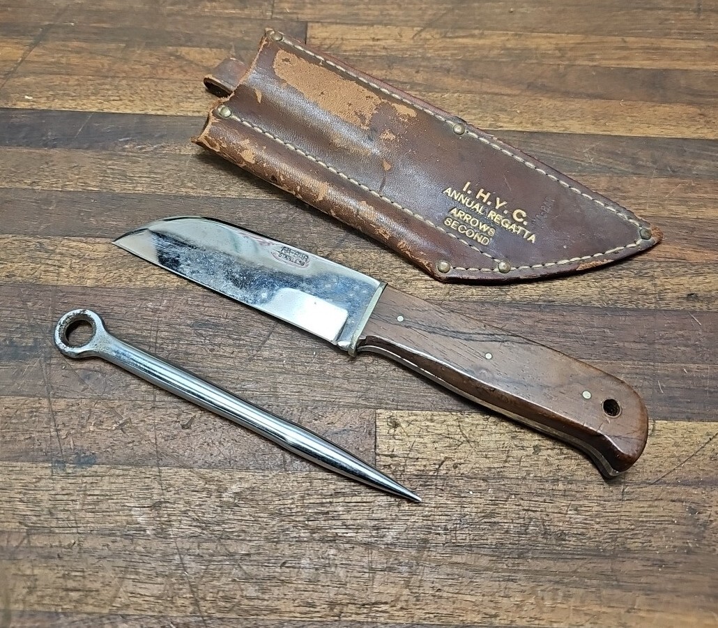 K220 VINTAGE KABAR SAILORS RIGGING ROPE KNIFE W/ MARLIN SPIKE ORIGINAL SHEATH eBay