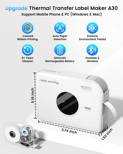 Phomemo A30 Label Maker Machine Wireless Bluetooth Mini Thermal Label Printer US - Picture 3 of 9