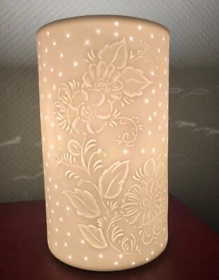 Gilde Porzellan Lampe Flower 20 cm Fensterlampe Tischleuchte 32145 Ø 12 cm rund - Bild 1 von 4