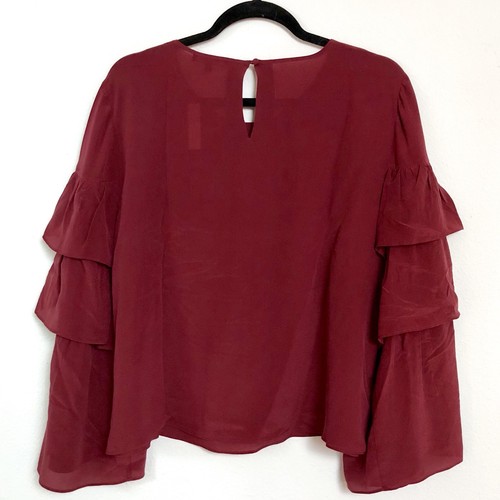 Madewell Women’s 100% Silk Ruffle Burgundy Blouse Sz Large $110 T2PM - Picture 5 of 9