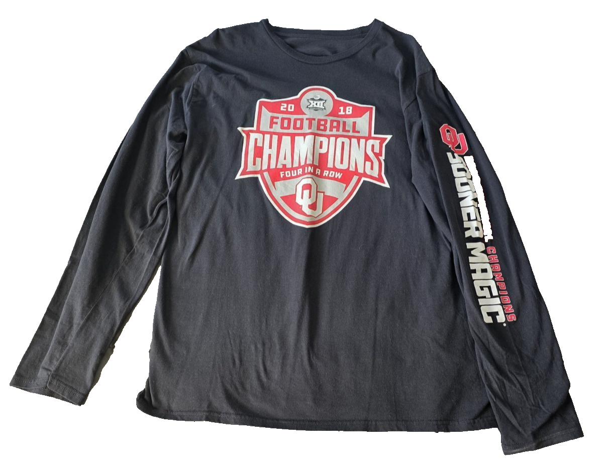 T shirt manica lunga nera OU Football Champions "Quattro di fila" 2018 XL