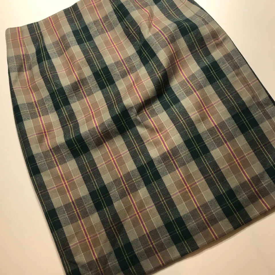 Falda JG Gancho Mujer 6 Verde Marrón Lana a Cuadros Academia Modesta Recta Esencial Foto 3 de 4