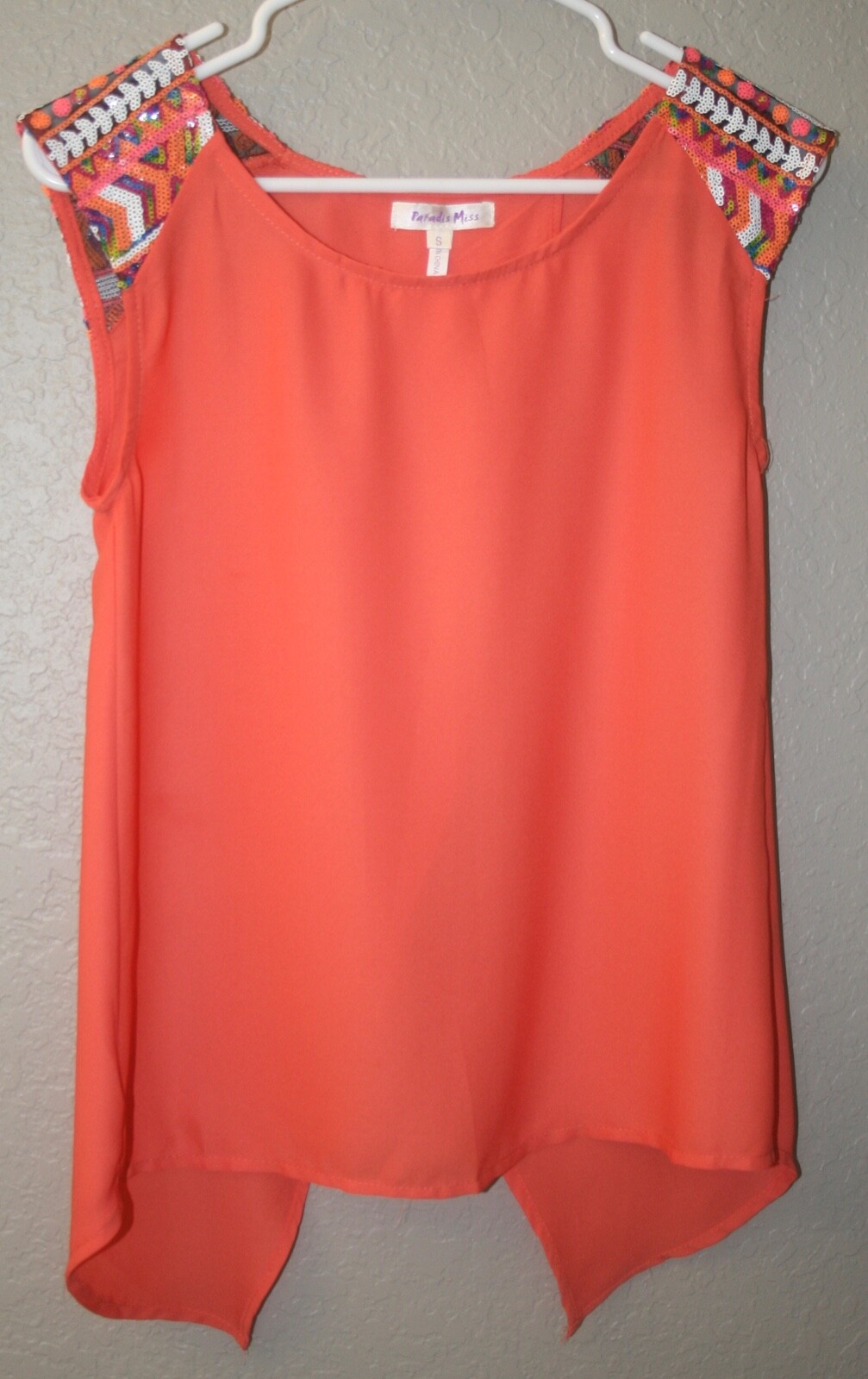 Women's NWOT Paradis Miss Orange Sequin Open Back Shirt Top Blouse Size S