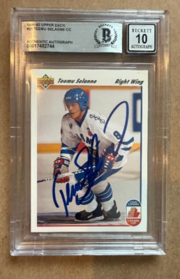 Signed TEEMU SELANNE Canada Cup 1991-92 Upper Deck card #21 Beckett Slab 10