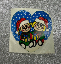 Vintage Raggedy Ann  Andy Christmas Holiday Sticker Module Heart 2.50"T 1990s