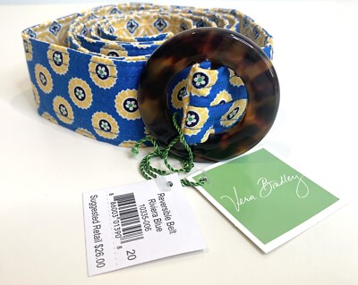 Vera Bradley Cloth Belt Royal Blue Tortoise Buckle Flower Medallion Boho Prep B