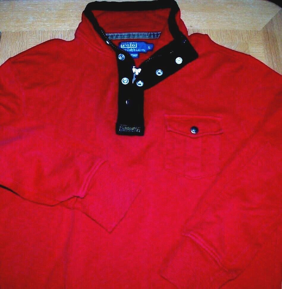 Polo Ralph Lauren 1/4 Zip/Snap Button Mock Neck Pullover, Red or Black,  New