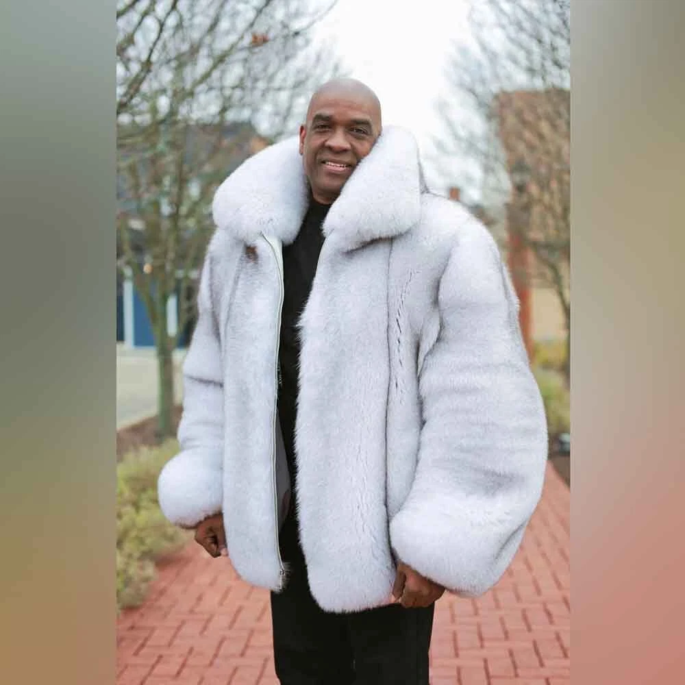 Men Rabbit Fur Coat in White