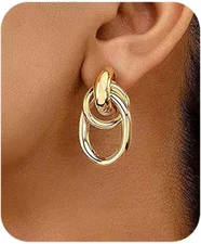 PANSHI Chunky Gold Earrings for Women Trendy Gold Statement Earrings Large Dangl
