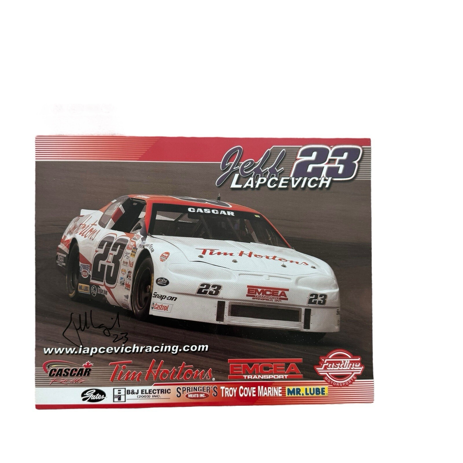 Jeff Lapcevich Autographed CASCAR Poster Tim Hortons Racing #23