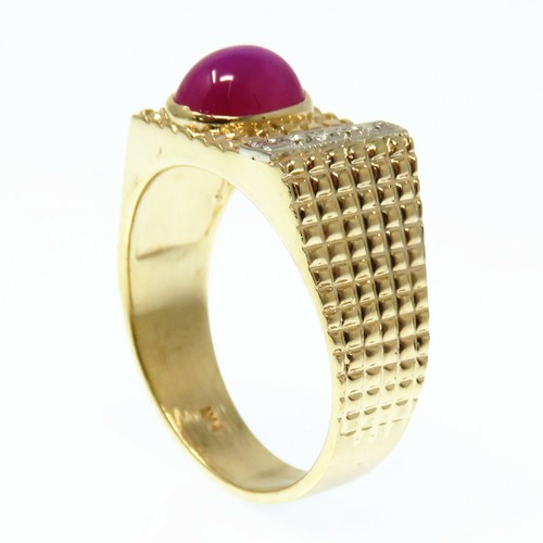 NYJEWEL 14k Two Tone Gold Star Ruby & Diamond Signet Ring Signed KIME - Picture 4 of 8