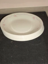 Lot 8 Corelle ENGLISH BREAKFAST 61/2'' B & B  PLATE Sand Pink Roses Blue Ribbon