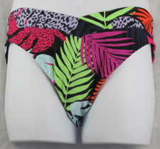 Bar III Women's High Leg Bikini Bottom Swimsuit, Palm Prowl Tropical Multi, XL