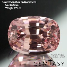 Cut stone - Sapphire Padparadscha Czochralski (Pulled) lab grown, 8x6mm 1.95ct