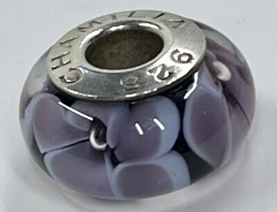 Chamilia Purple Pansy Flower Murano Glass 925 Sterling Silver Bead Charm  (933)