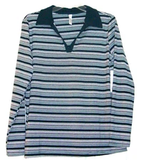 NWT Woman's LARGE Green Striped long sleeve V-neck pullover top shirt