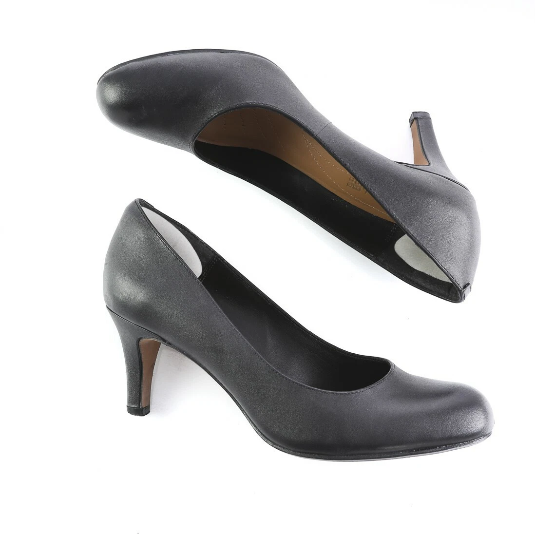 Clarks Collection Soft Cushion Black Leather Classic Pumps Heels