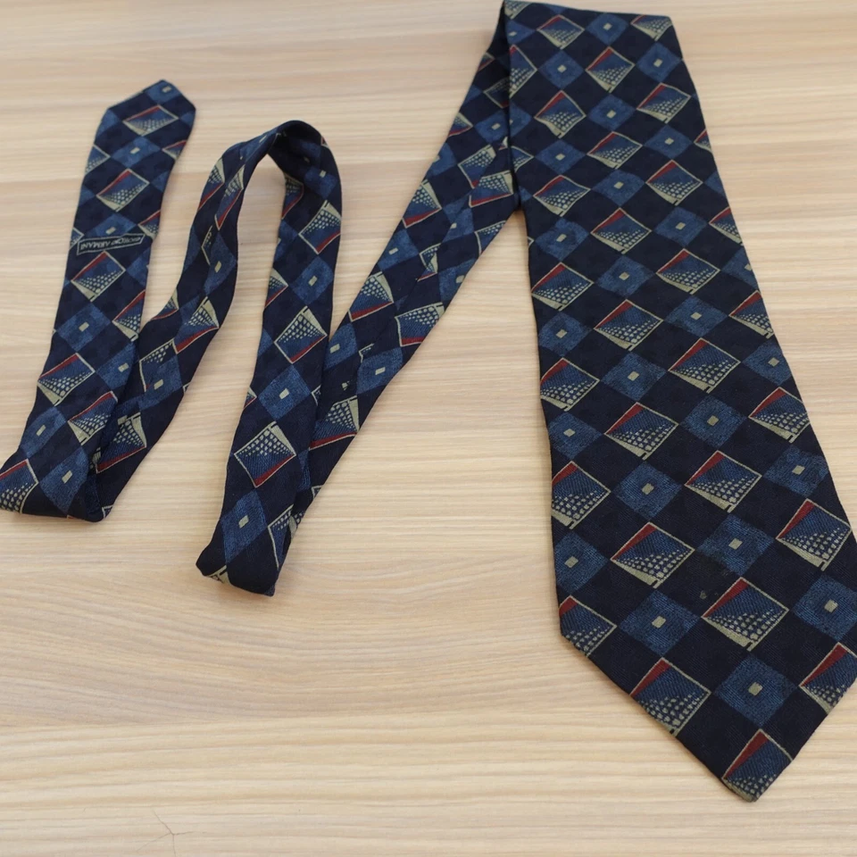 Corbata GIORGIO ARMANI Corbata Hombres Azul Tinta Diamante Cuadros Seda Diseñador Lujo ITALIA Foto 4 de 4