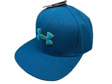 New Under Armour Youth Boys Hat Blue Teal Logo Flat Fit Snapback Cap 1318599-417