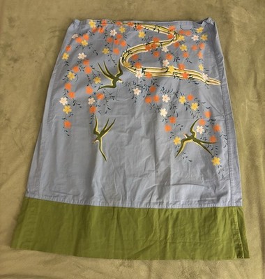 Free People Cotton Size M Midi A-Line Skirt Floral Bird Print Drawstring