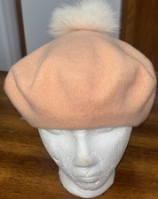 Kathy Jeanne Millinery Wool Beret Hat Peach Colored Pom Pom Winter USA MADE US88