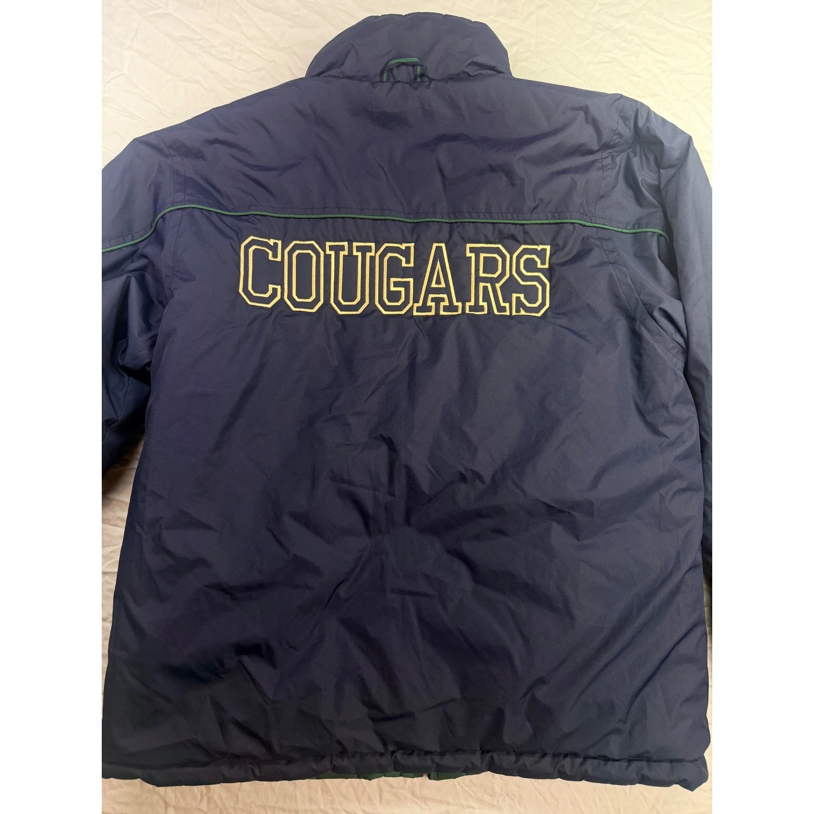 Devon & Jones Reversible Puffer Jacket Mens Medium Navy Green Cougars SF Logo EX - product detail image 6
