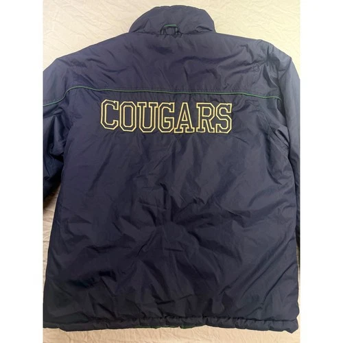 Devon & Jones Reversible Puffer Jacket Mens Medium Navy Green Cougars SF Logo EX image 6