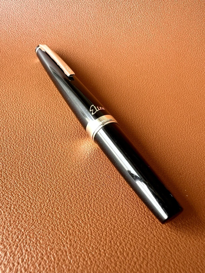 Pluma Estilográfica PILOT Elite Negra - 14K-585 F-Nueva en Caja H975, Japonesa 1975 De Colección Foto 3 de 4