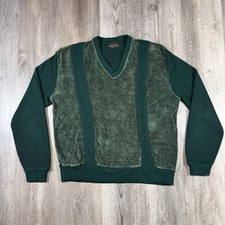 Vintage 70s 80s Puritan Impaca Velour Panel Green Sweater Fits Men M/L USA Made