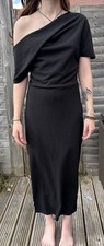 ASOS DESIGN Black Pleated Shoulder Pencil Midi Dress In Size 12UK RRP £36 BNWT