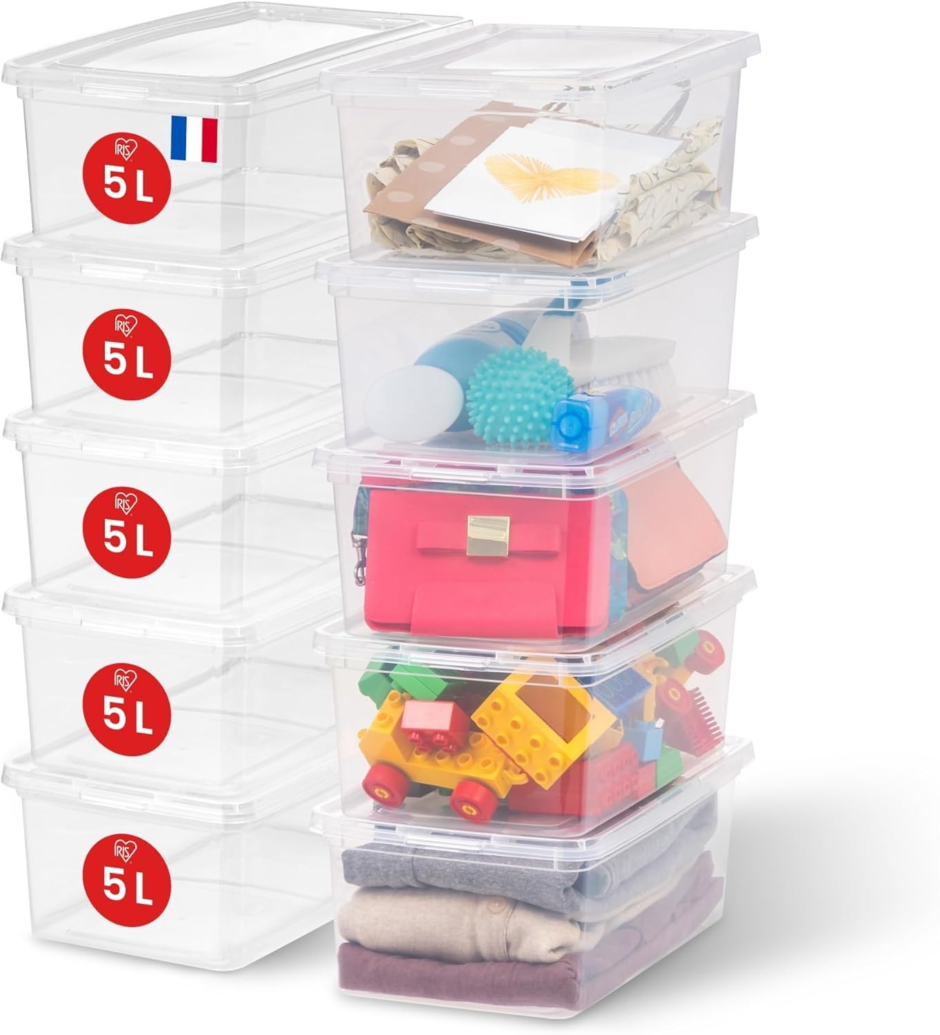 Boîtes de rangement empilables 5L Iris Ohyama pour optimiser les petits placards - 2