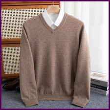 100 Pure wool Sweater Men's V-Neck Pullovers Knit Large Size Cashmere