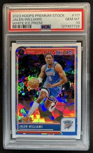 2023-24 Panini Hoops Premium Stock Jalen Williams White Ice Prizm #/25 PSA 10