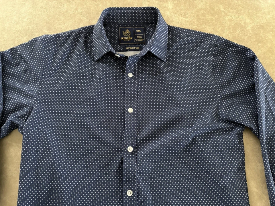 Rugby University Navy Blue Button Down Stretch Shirt Men's Small *MINT* - Image 3 of 4