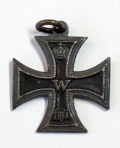 Antique WWI Germany 1914 Iron Cross Charm Pendant Medal 3/4" Long Black Enamel