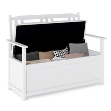 Solid Wood Storage Loveseat with Backrest & Armrests