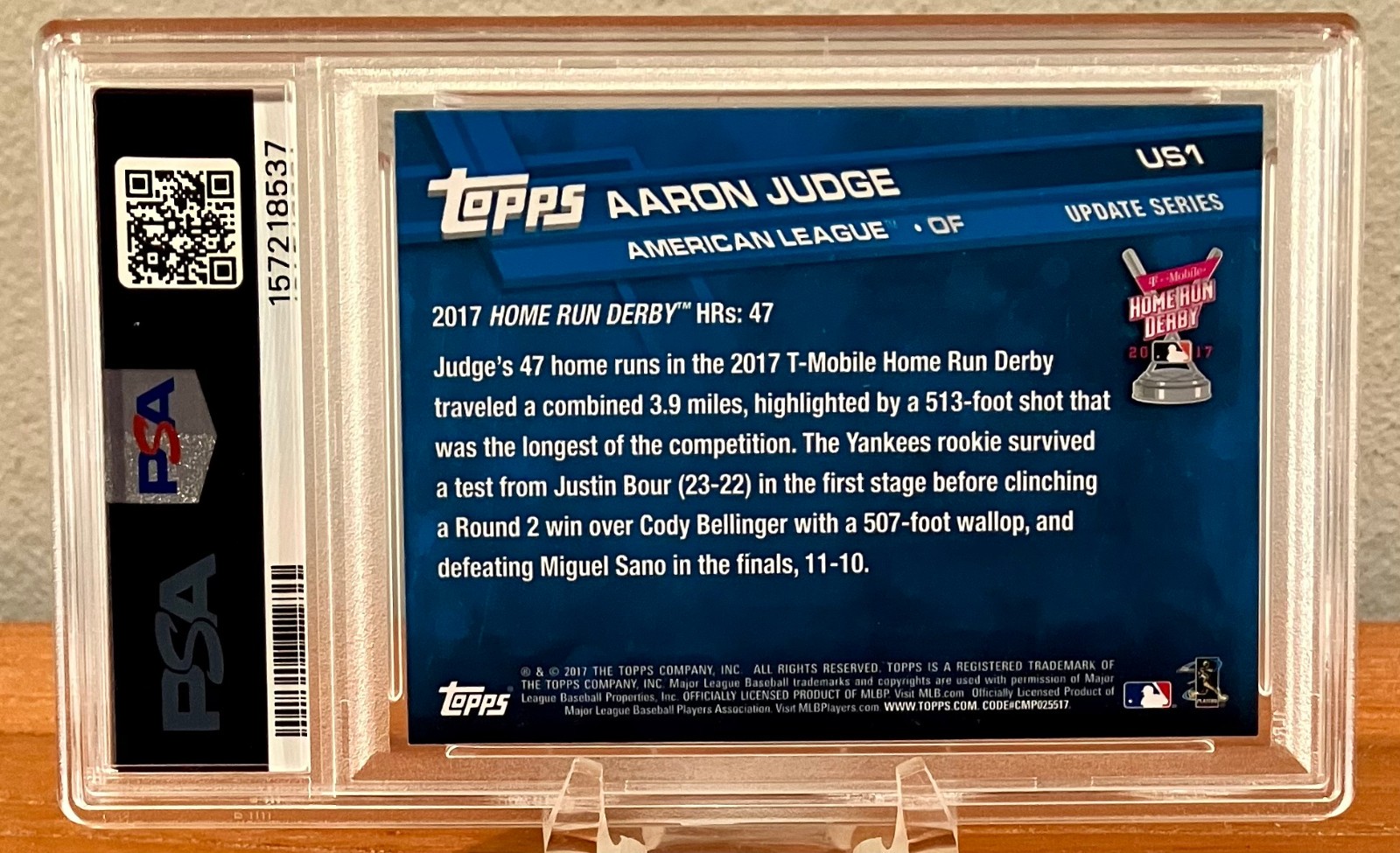 2017 Topps Update Aaron Judge Rookie Year Card #US1 PSA 8 view 2