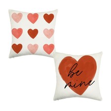 Valentines Day Pillow Covers 18x18 Set of 2 Be Mine Love Red Pink Heart Decor...