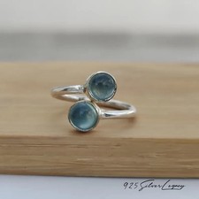 Natural Blue Aquamarine 925 Silver Ring March Birthstone RI-1009-0053
