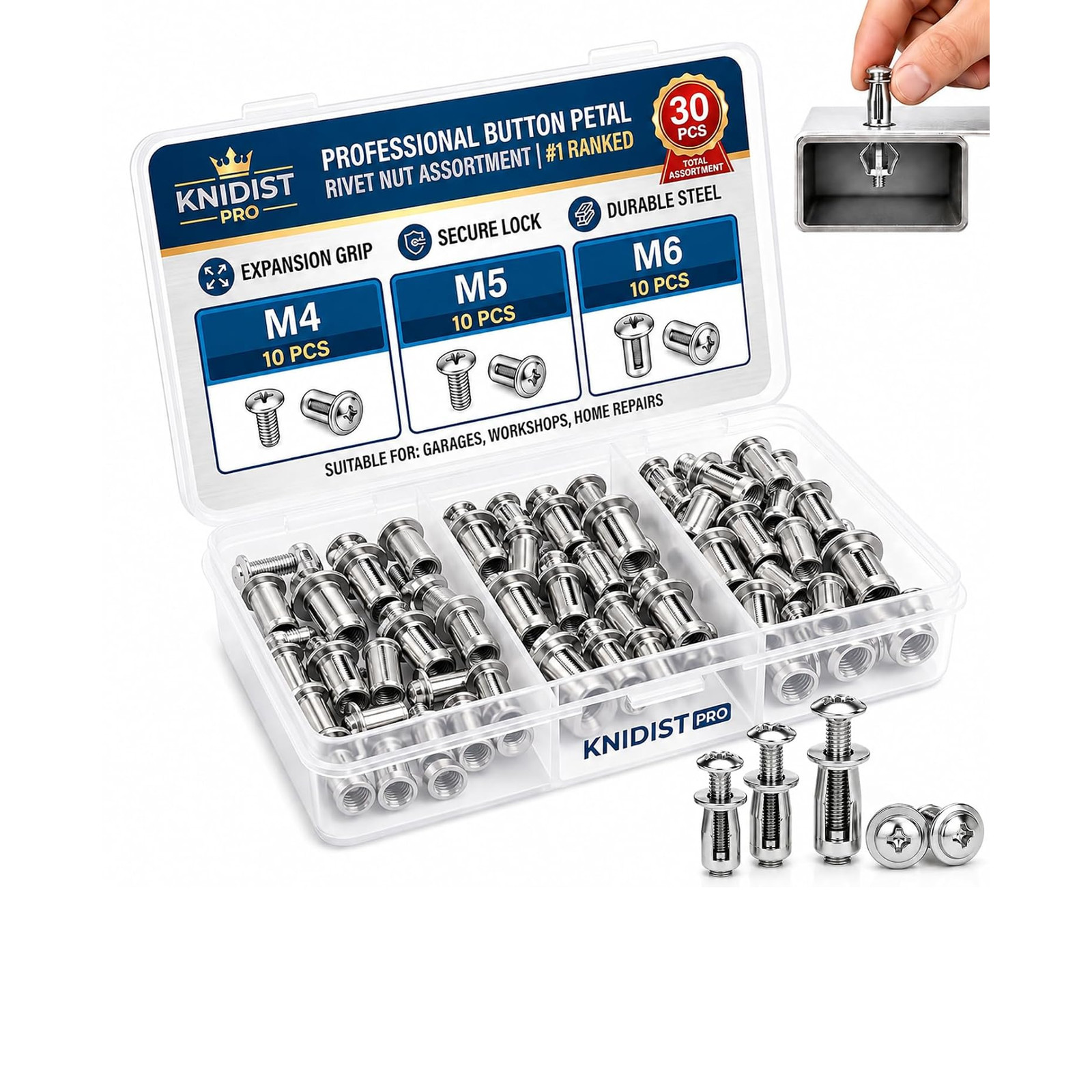 Rivet Nut Kit with Expandable Petal Locking Nuts M4 M5 M6 Assortment