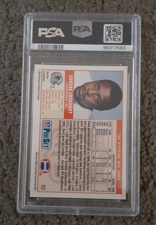 1989 Pro Set #92 Eugene Lockhart PSA GEM MINT 10! Cowboys - Image 2 of 2