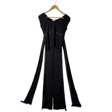 Vtg Charlotte Russe Y2k Babydoll Top High Low Slits Tie-Back Whimsigoth Witchy L