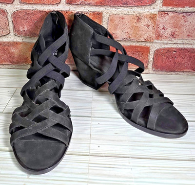 Eileen Fisher Black Oodle Tumbled Nubuck Leather Block Heel Cage Sandal Size 9