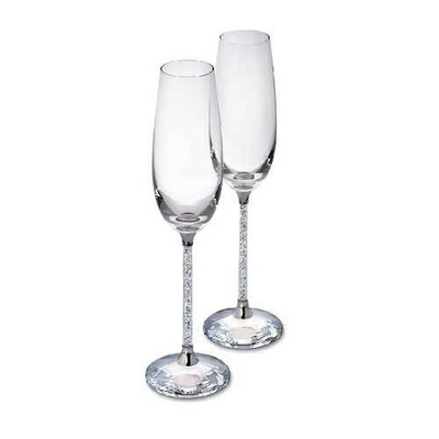 2 Kristall Sektflöten mit Swarovski Kristall Elements Stiel Kristall