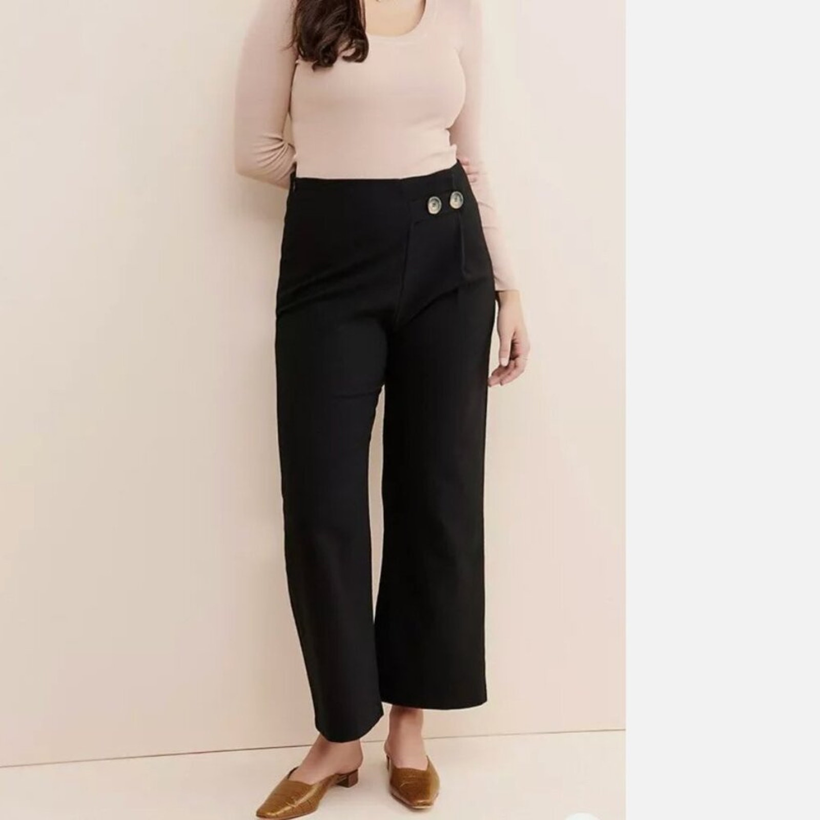 FILA Pantaloni alla caviglia RITA ROW Anthropologie gamba larga vita alta neri misto wooI taglia 34EU